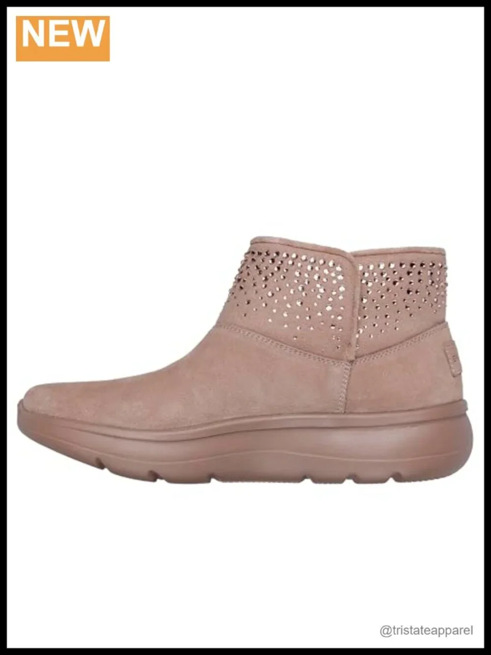 Suede Ankle Boots Rhinestone Detail Winter Booties